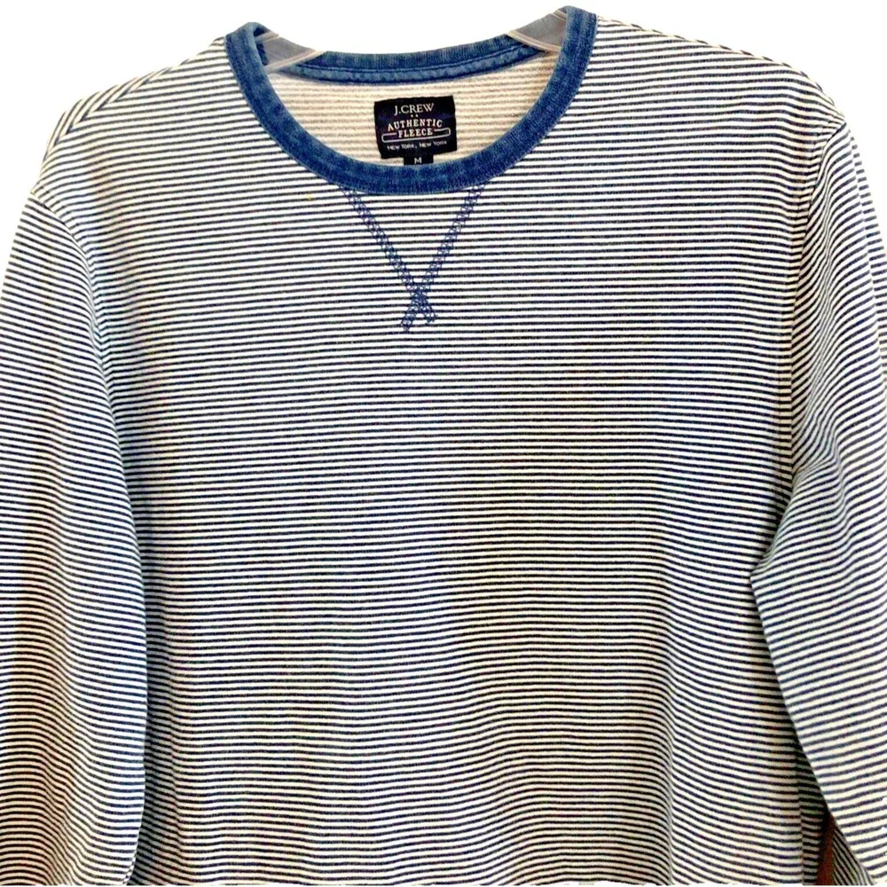 J Crew Striped Sweatshirt Mens Sz M Indigo Cotton Crew Preppy Nautical Beachy
